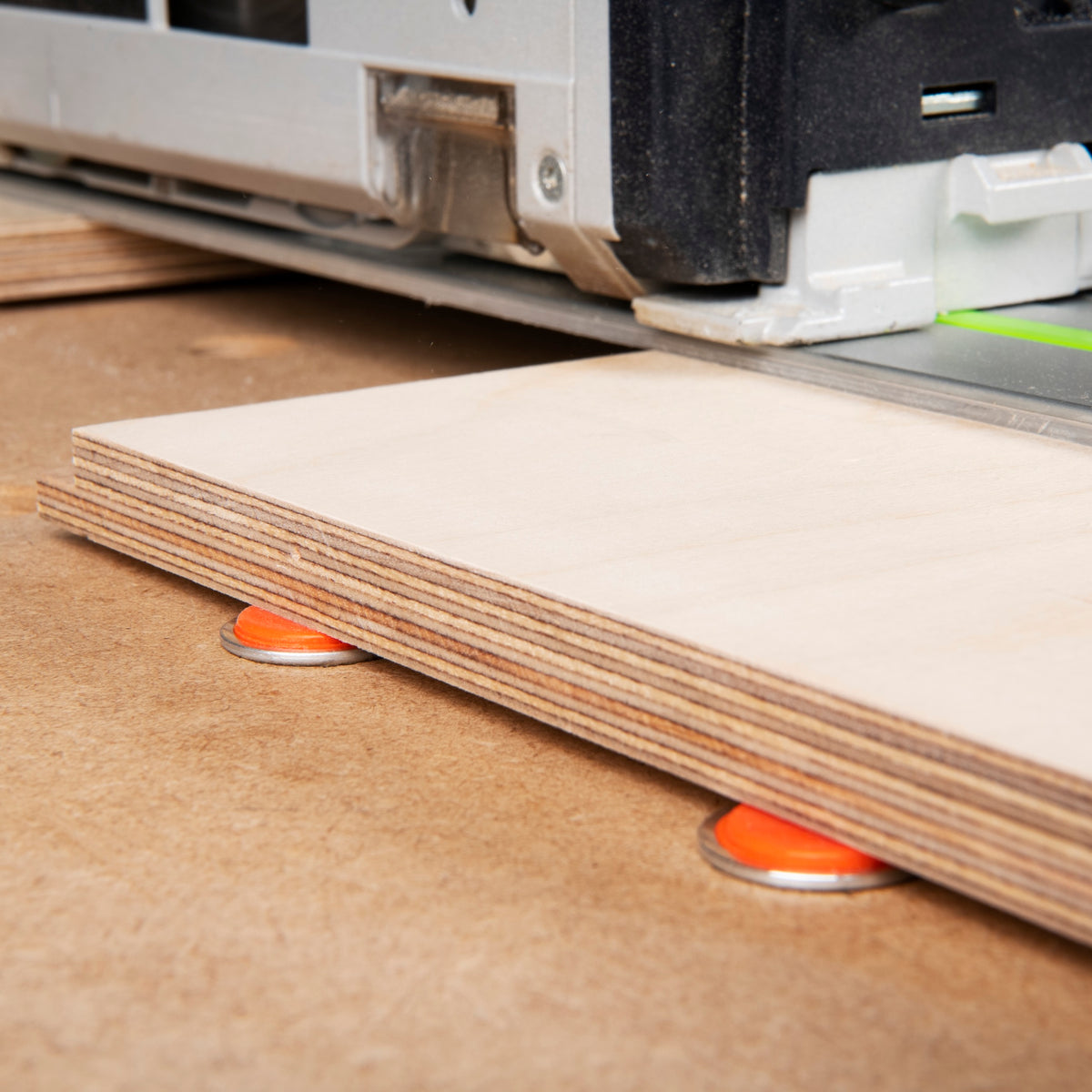 UJK Anti-Slip 20mm Bench Dogs pack of 8 in use with guide rail and plunge saw on multifunction workbench