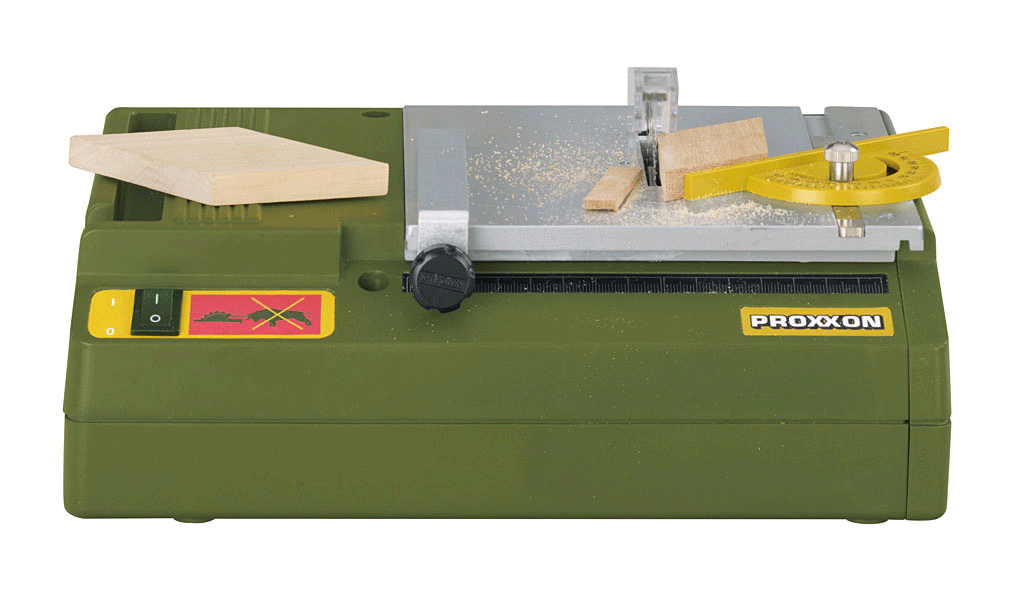 PROXXON KS-230 Benchtop Mini Table Saw 85W in action with high-precision cutting capabilities