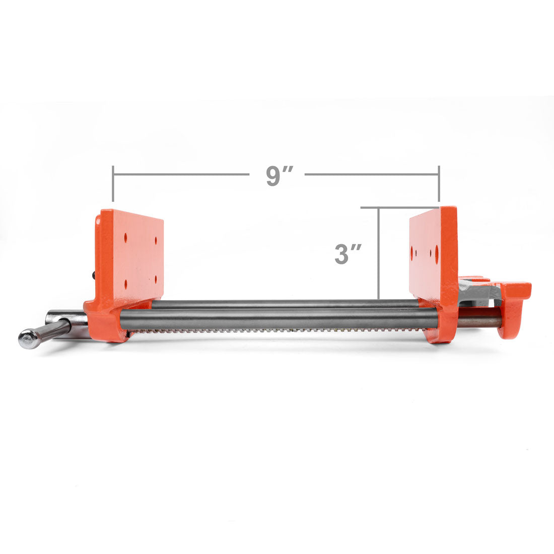 Pony Jorgensen Woodworker's Vice mounted on a wooden workbench, showing jaws flush with the bench top