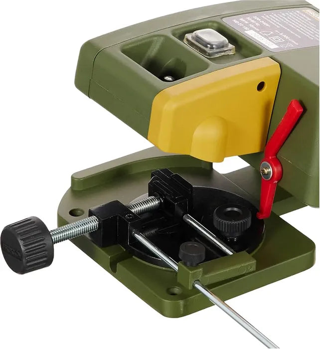 PROXXON KG-50 Cut Off Mitre Saw 85W with Ceramic Cutting Discs, side view showing adjustable table for precise mitre cuts