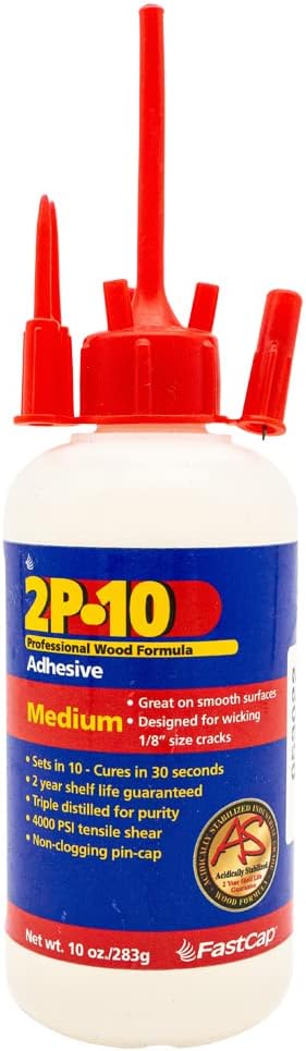 FastCap 2P-10 Medium Super Glue 280ml in 10oz bottle, ideal for tight spots and cracks