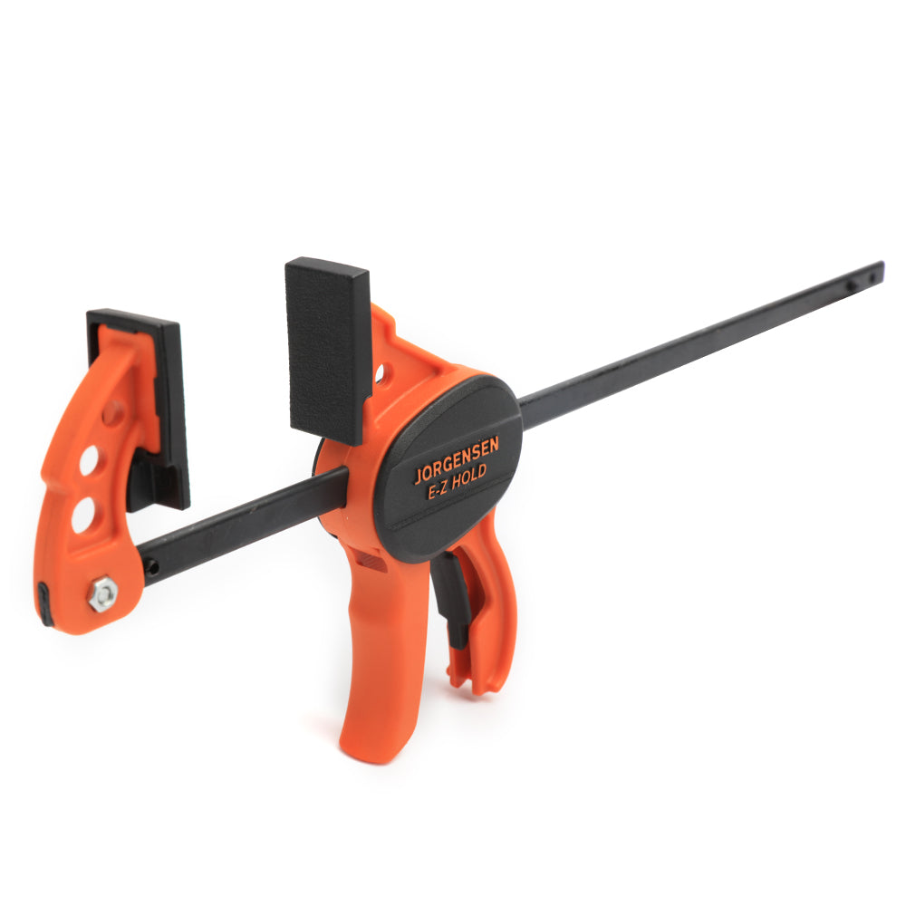 Pony Jorgensen Set of 4 E-Z HOLD Hobby Trigger Clamps, 200mm capacity, angled view showing contoured comfort grip and quick-release lever