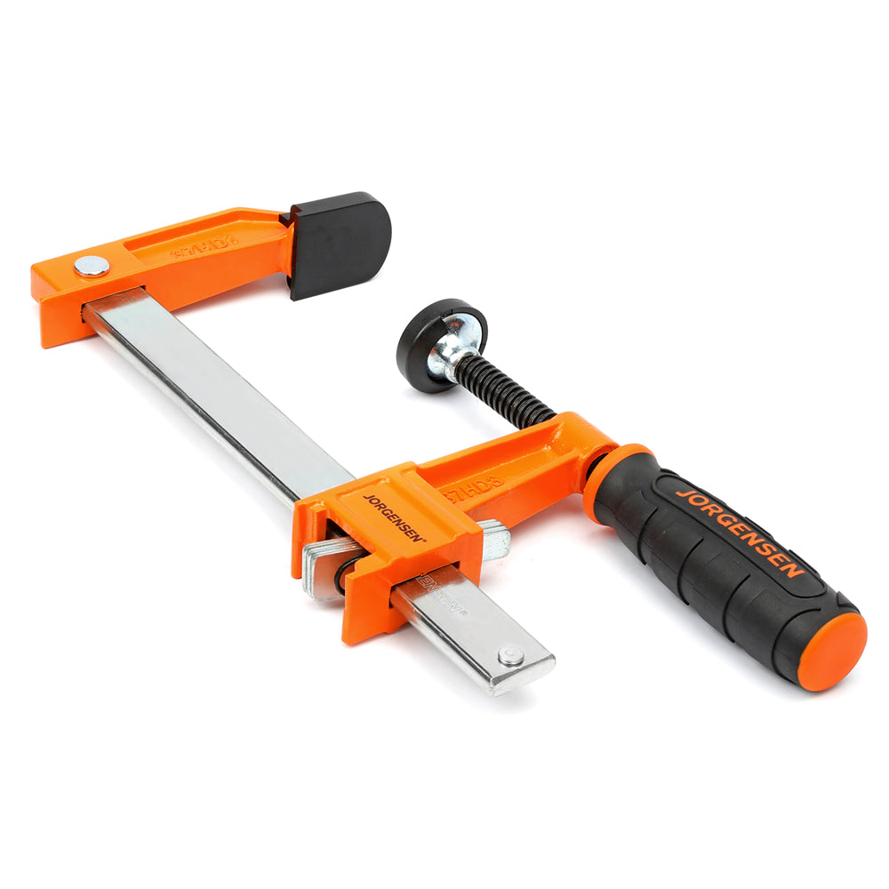 Pony Jorgensen heavy duty F clamps in action, 150mm capacity, angle view