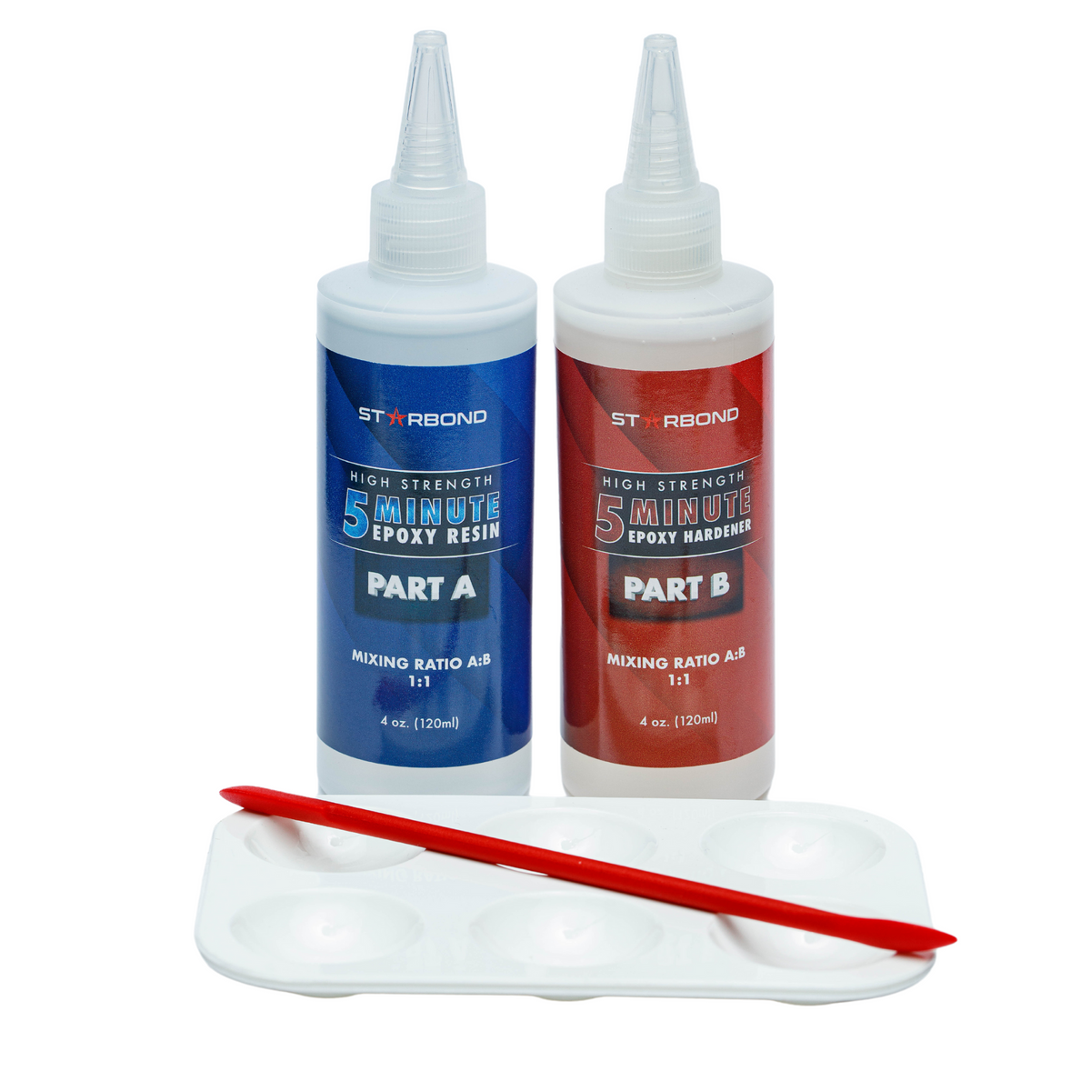 Starbond 5-Minute Epoxy Kit Clear Finish UV Resistant 8oz, showing product packaging and contents
