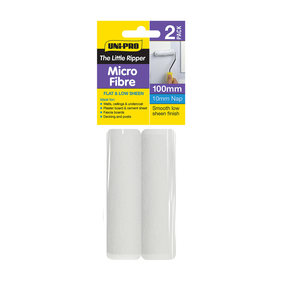 UniPro Microfibre Roller Covers 100mm 4mm Nap - Achieve super smooth finish with matte and extra-matte paints