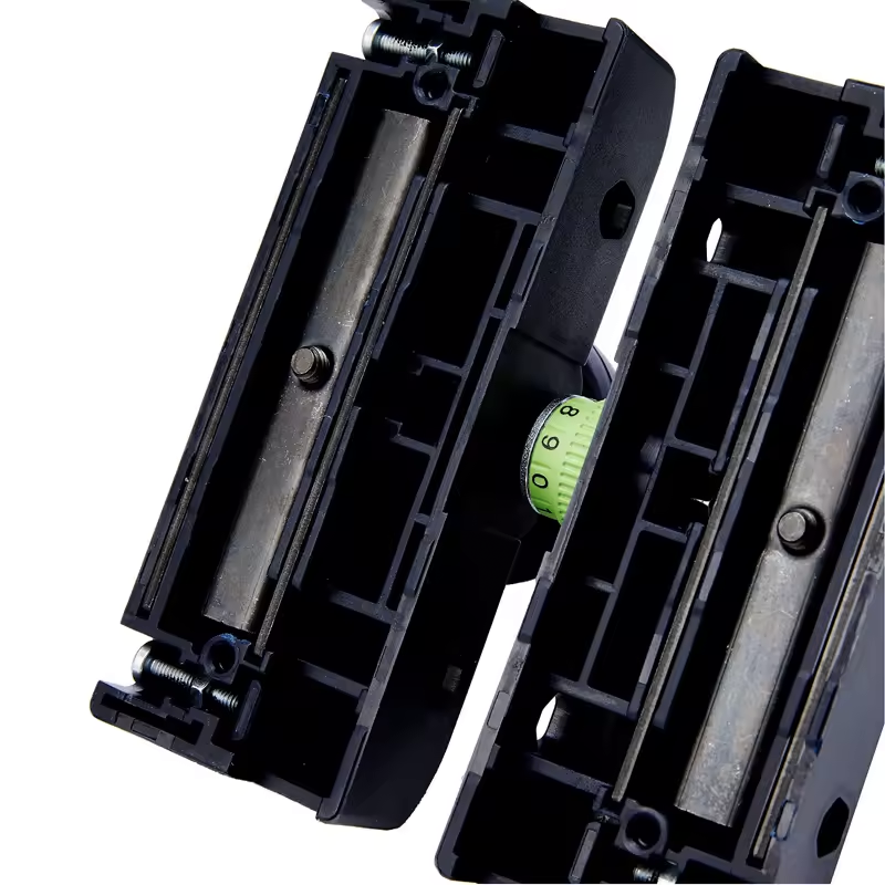 Festool OF 1400 router guide rail adapter in use on FS guide rail system