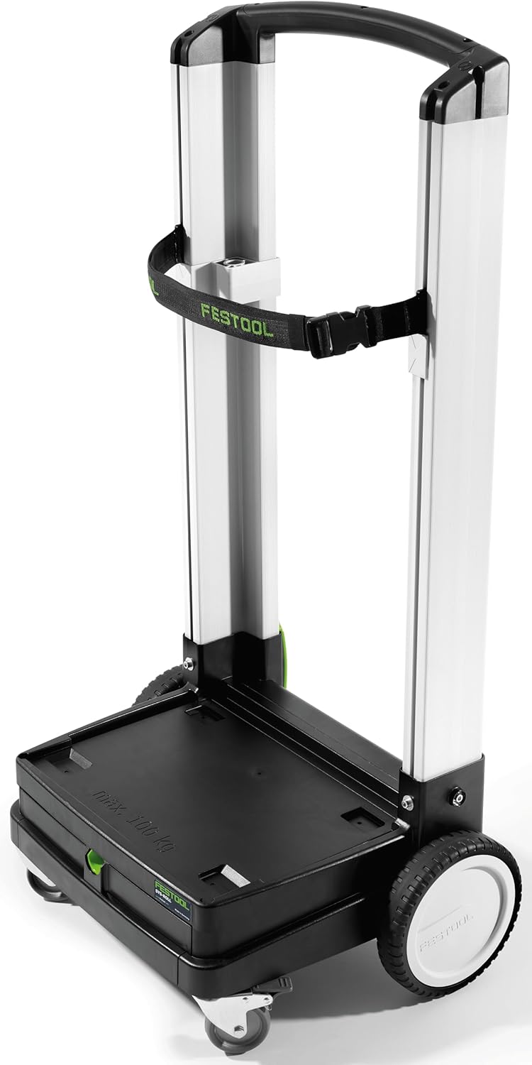Festool SYS-ROLL Mobile Cart with 200mm wheels for easy movement on stairs and lockable front castors for steering control