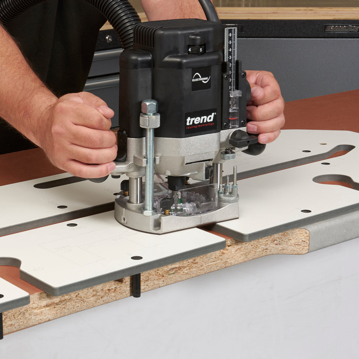 Trend 900mm Kitchen Worktop Router Jig in use, showcasing precise and efficient fitting capabilities