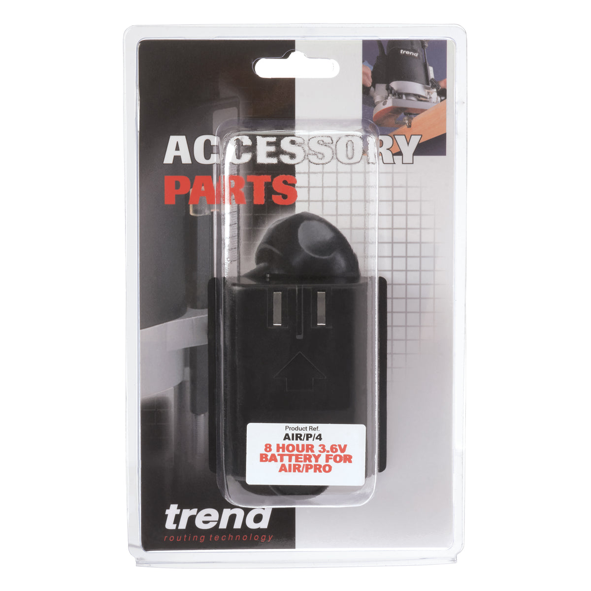 Trend Battery for AIRSHIELD Face Shield Respirator, compatible with woodworking tools, providing 8 hours of power