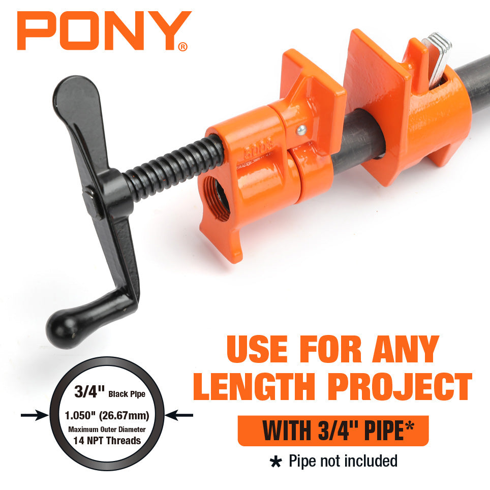 Pony Jorgensen Classic Clutched Pipe Clamp Fixture with 2100mm 3/4in Threaded Pipe, silver galvanised pipe included