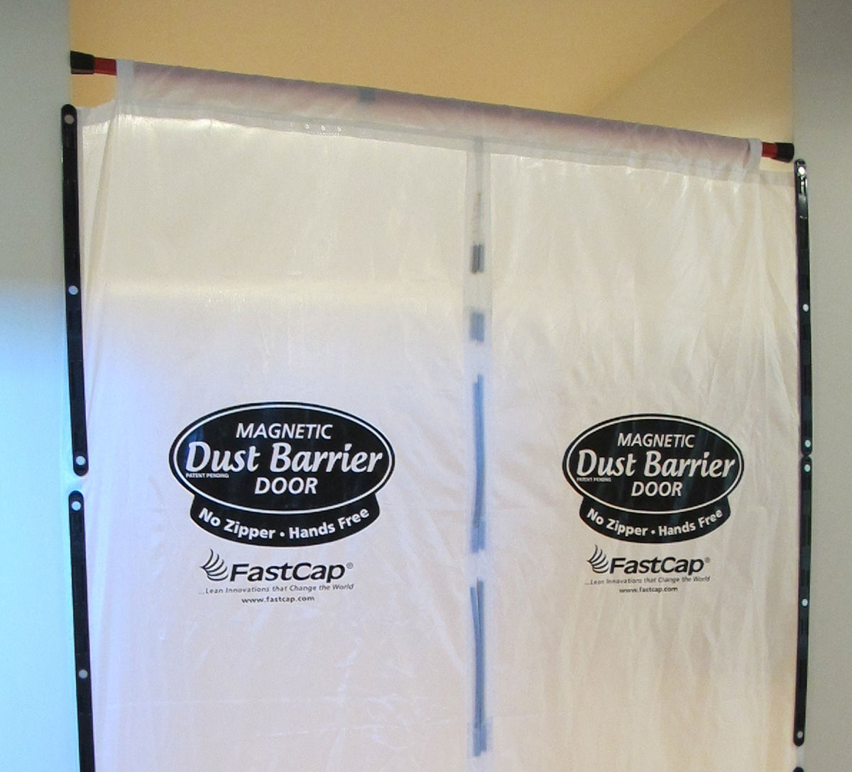 FastCap 3rd Hand Magnetic Dust Barrier Door System setup in workshop