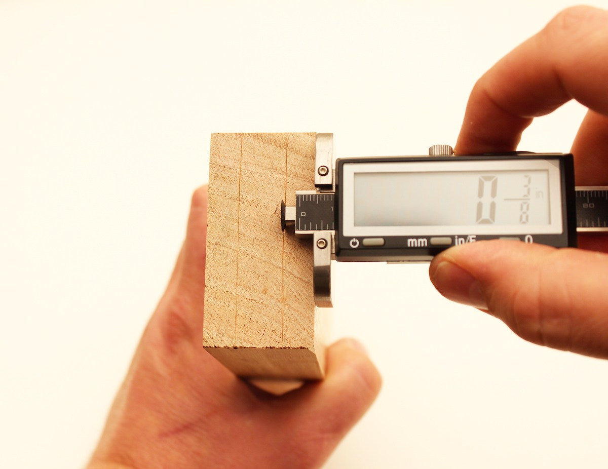 iGaging Digital Wheel Marking Gauge in action, showcasing bevelled wheel cutter for precise marking