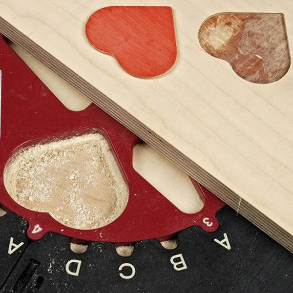 Milescraft Design & Inlay Kit for Woodworking Routers Imperial, showcasing intricate pattern creation with indexing ring and templates