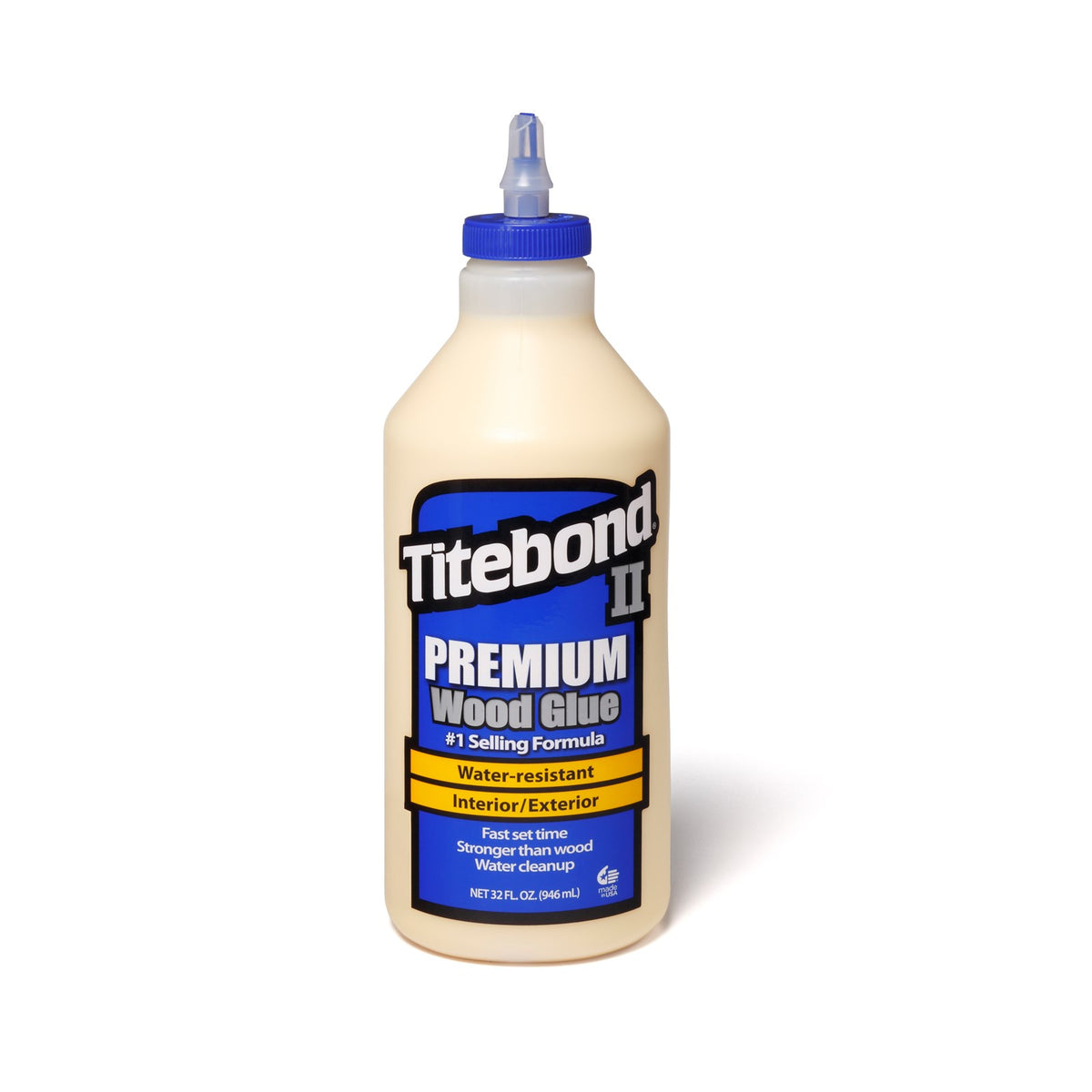 Titebond II Premium Water Resistant Glue PVA Yellow Aliphatic Resin - 32oz bottle angled view