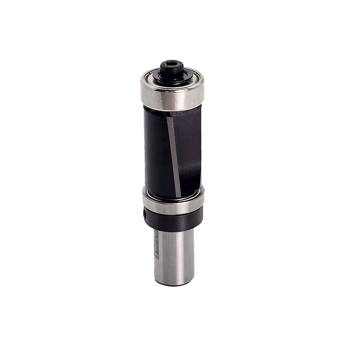 Torquata Dual-Bearing Flush Cut Trim Router Bit in action with top and bottom bearing guides