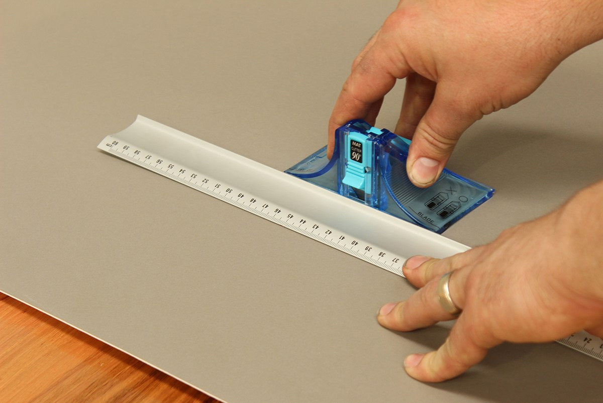 Baladonia Mat Cutter & Rule for Picture Framing Matboard, showing 45° and 90° blades for precise mat cutting