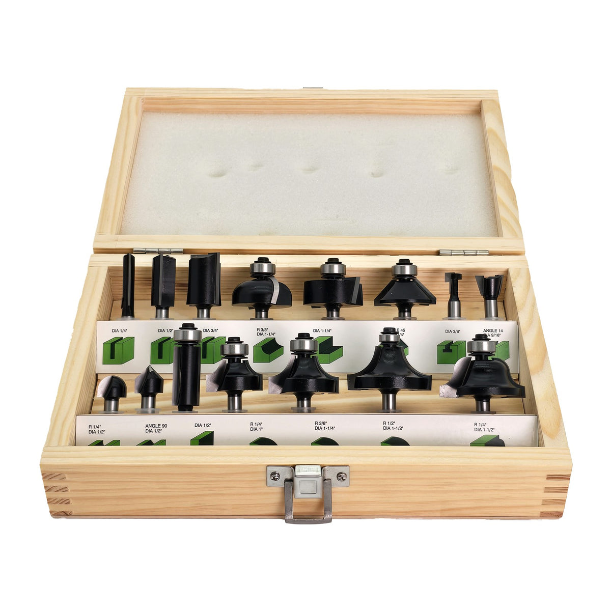 Torquata 15-Piece Router Bit Set in Storage Box - Various 1/4in Shank Bits in a Compact Storage Box