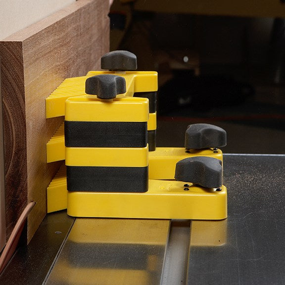 Magswitch Magnetic Featherboard Risers in use for stacking featherboards