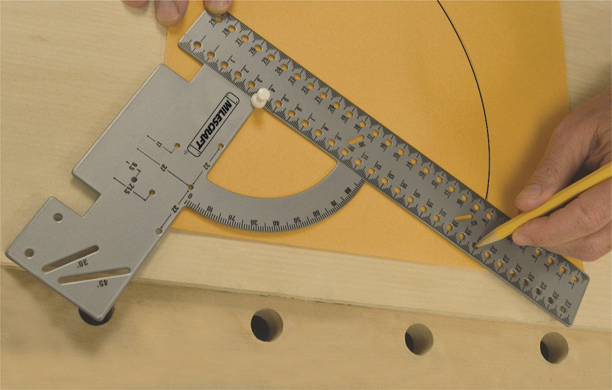 Australian made Milescraft Carpenter's Framing Square showing easy protractor readout for accurate angle measurements