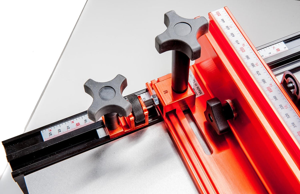 Sherwood Fine Adjustment Set for Router Table Fence, detailed view showing precision adjustment knobs