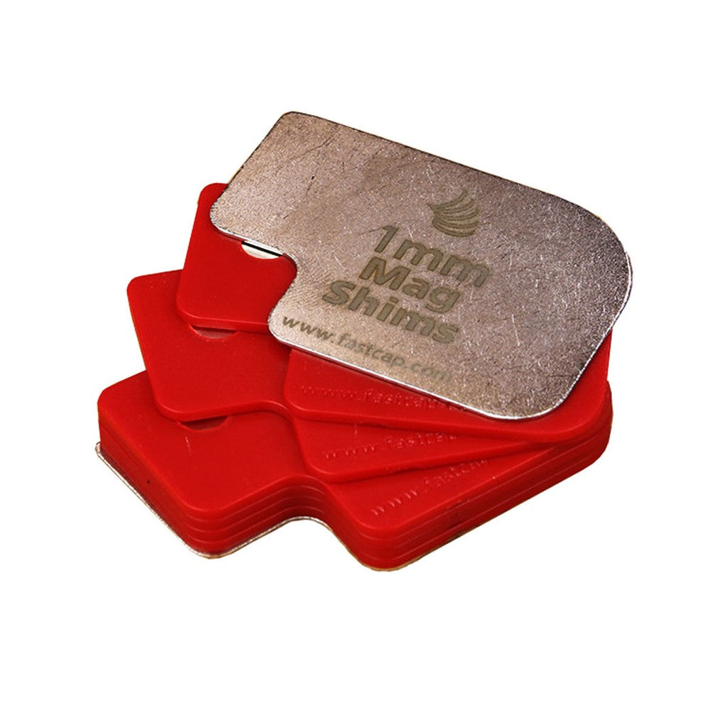 FastCap Metric Magnetic Shim Set showing 6mm shims and 1mm spacers for precise blade height and fence spacing setup