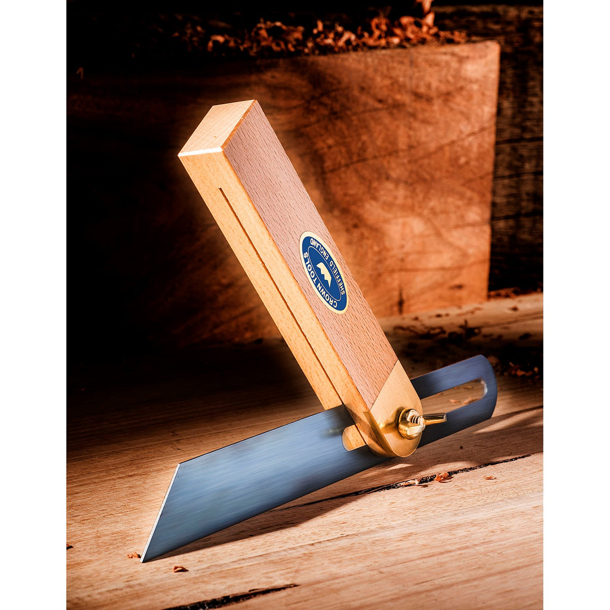Crown Sliding Bevel 230mm Blade 145mm Beechwood Brass Handle angled view
