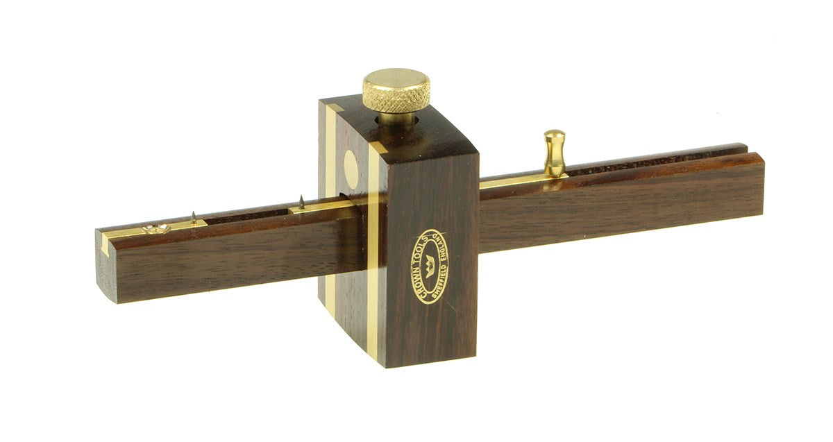 Crown Mortice Gauge with Rosewood and Brass Components, Adjustable Pins for 6-140mm Marking Capacity