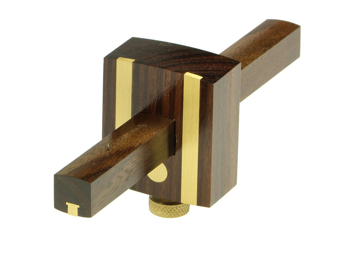Crown Mortice Gauge made from Rosewood and Brass, with adjustable pins for precise woodworking measurements