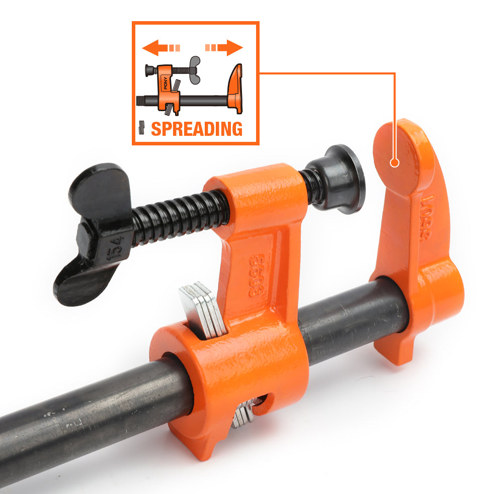 Pony Jorgensen Deep Reach Pipe Clamp in use on large pipe