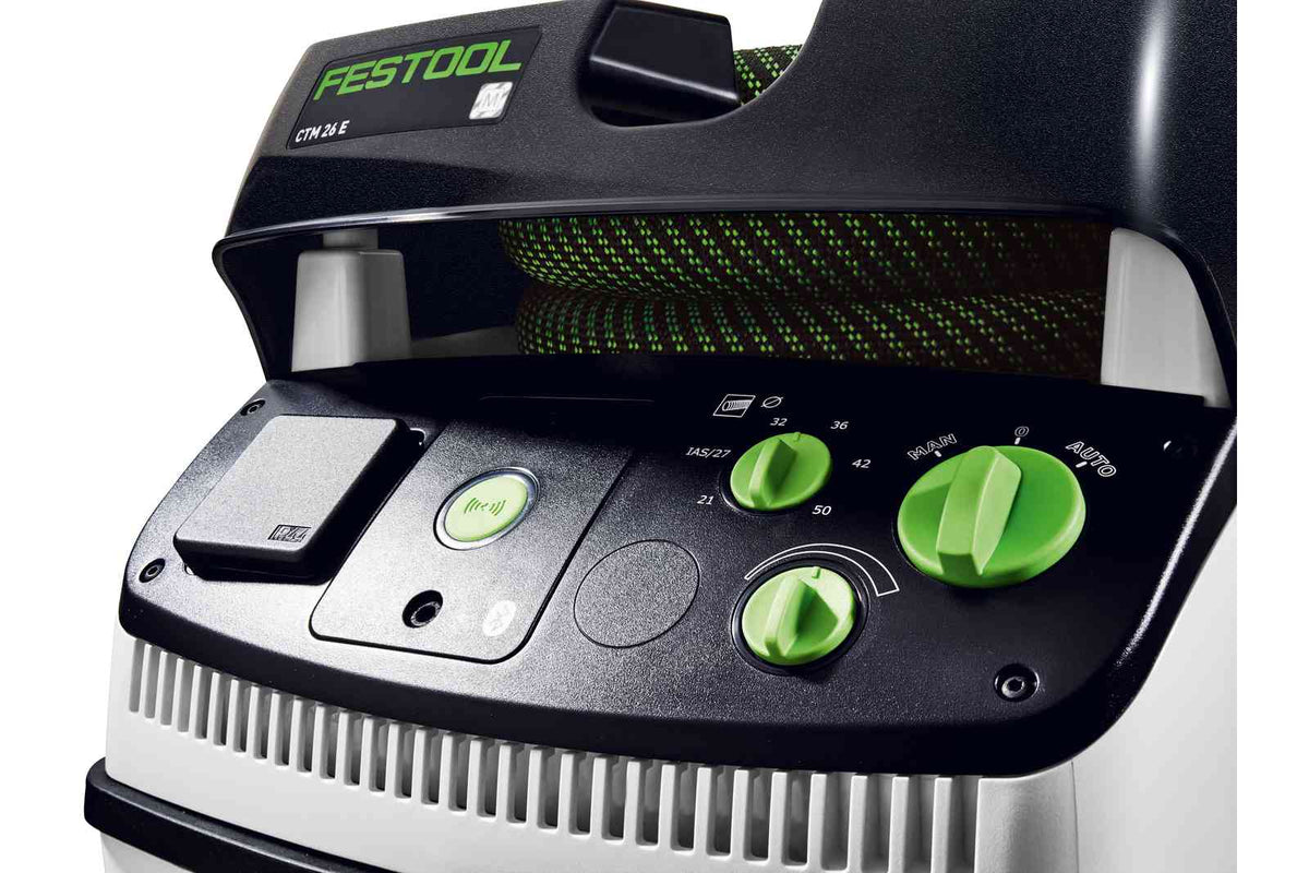 Festool CTM 26L M Class Dust Extractor in action, ideal for woodworking sites or workshops