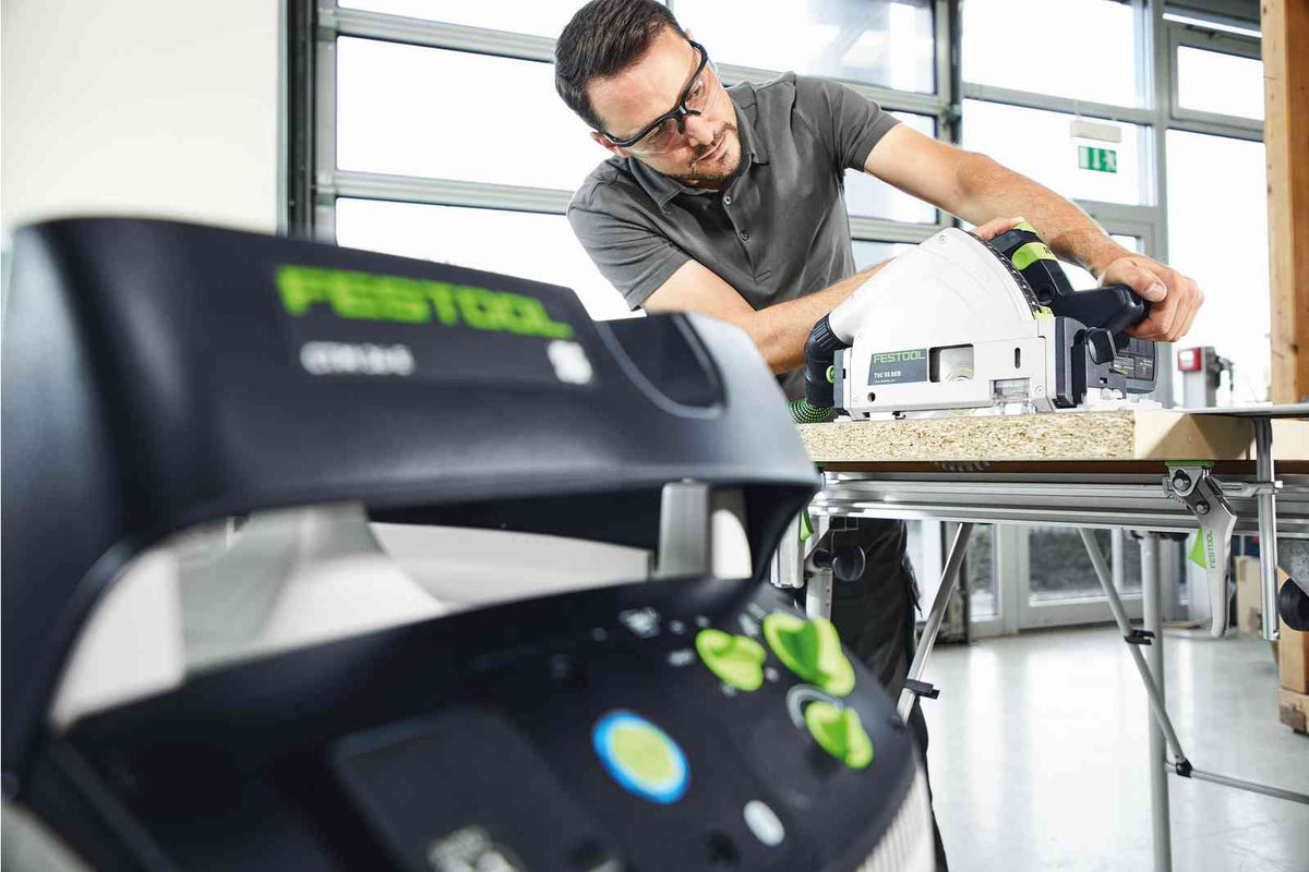Festool CTM 36L M Class Dust Extractor in use at workshop, efficient dust extraction for woodworking tasks