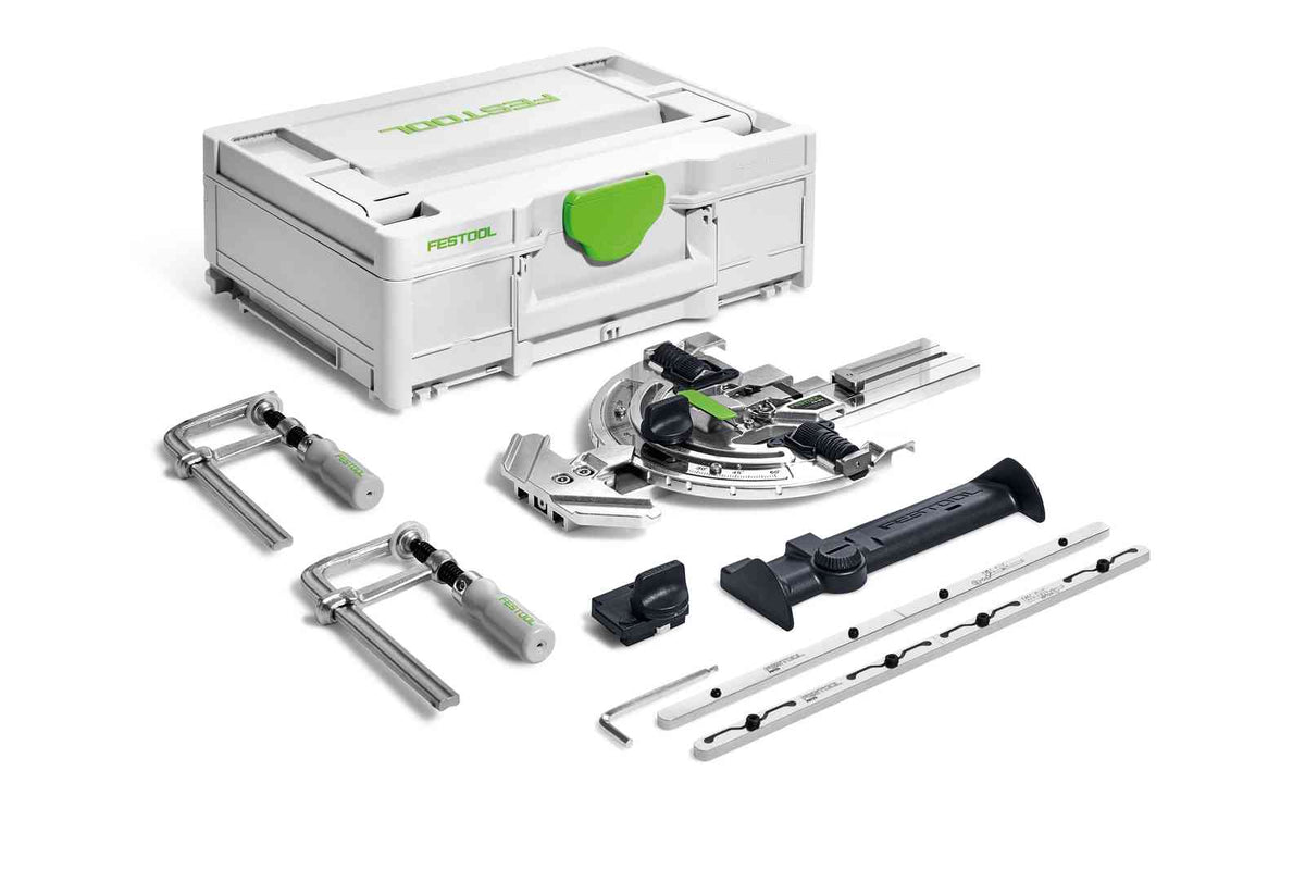 Festool FS Guide Rail Accessories Set in Systainer for improved tool organization with fastening clamps, angle stop, and more