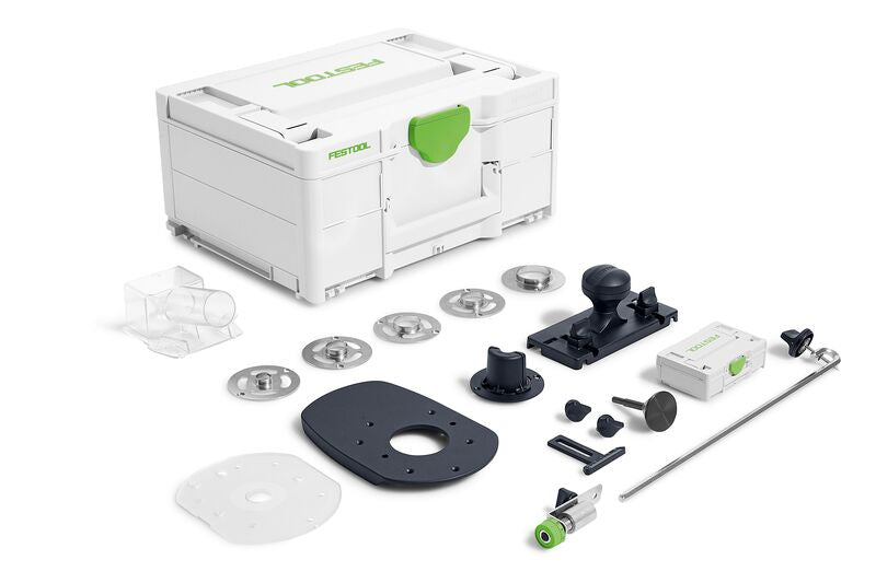 Festool Router Accessory Systainer Set with various attachments for OF 1010 Plunge Router. Neatly organized and ready for use