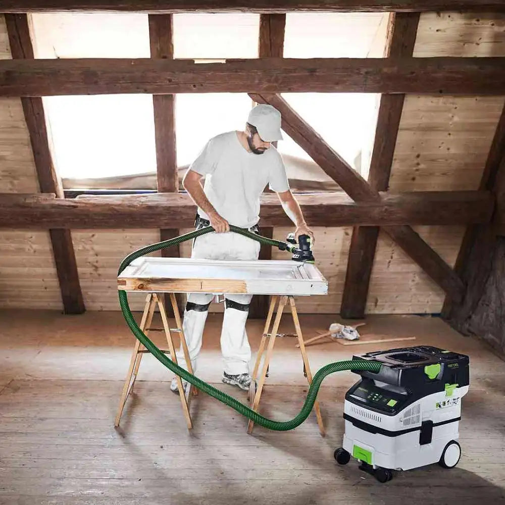 Festool CTMC MIDI 15L M Class Cordless Dust Extractor with 18V 8.0Ah Bluetooth Energy Set in use with mobile woodworking tools