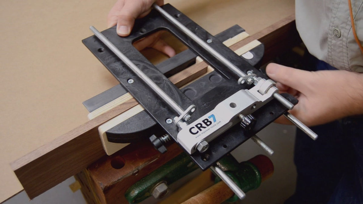 MPOWER CRB7 Router Base Mortice Hinge & Lock Jig Attachment in action