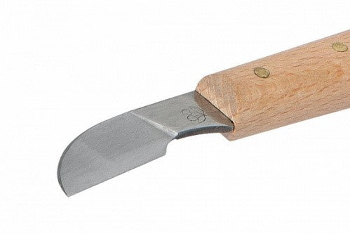 Kirschen Two Cherries #3352 Chip Carving Knife 28.5mm with Long Skew Edge, Hornbeam Handle - Front view, showcasing quality craftsmanship