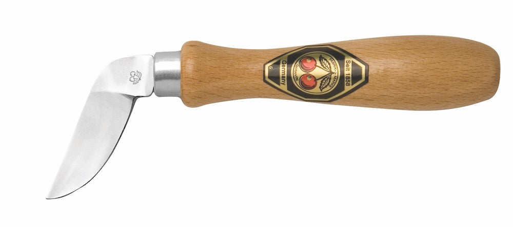 Kirschen Two Cherries #3360 Chip Carving Knife with 38mm Bent Curved Edge Blade and Hornbeam Handle from German steel
