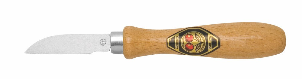 Kirschen Two Cherries 3362 Chip Carving Knife 38mm with Round Neck Straight Edge - German steel woodworking tool with Hornbeam Handle
