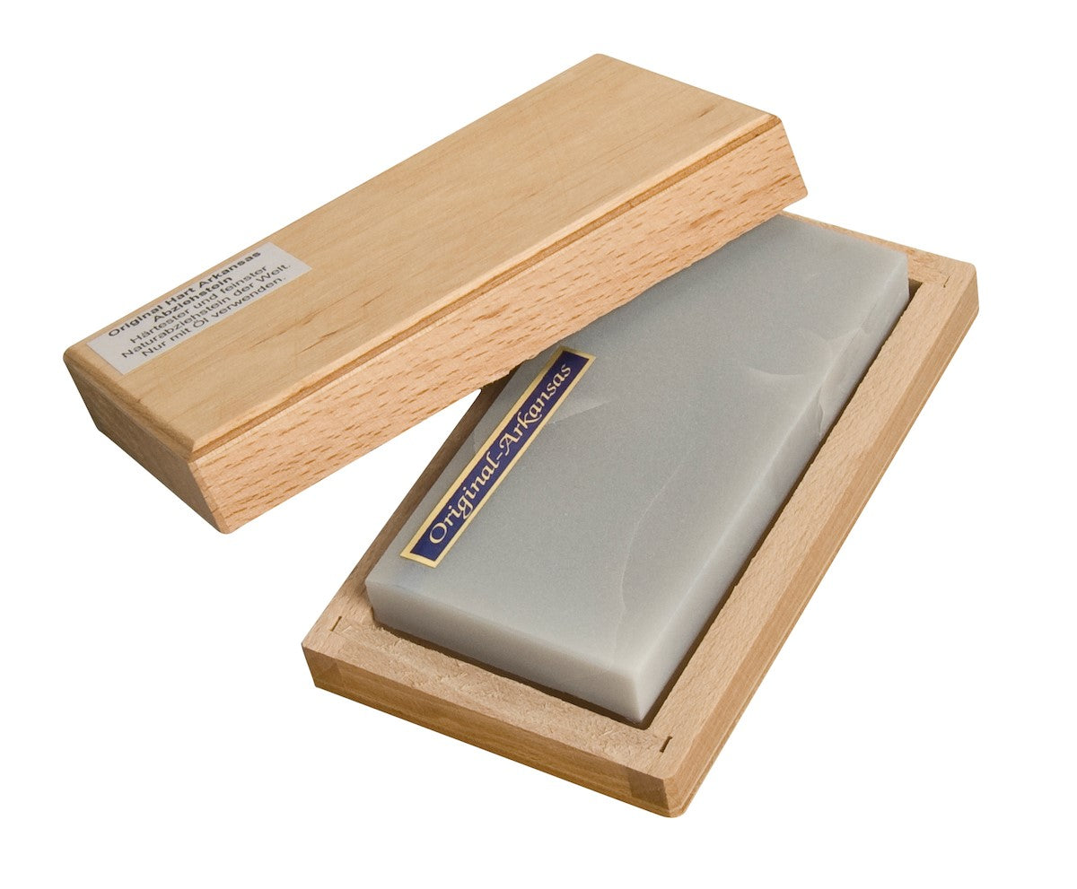 Kirschen Two Cherries Arkansas Oil Sharpening Stone in wooden box, 100 x 50mm dimensions