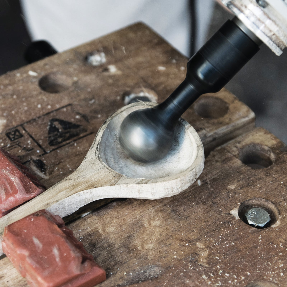 Arbortech Ball Gouge attachment hollowing wood concave surface with control