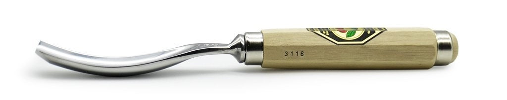 Kirschen Two Cherries #7 Bent Gouge Wood Carving Chisel, 25mm Size with Steel Hoop