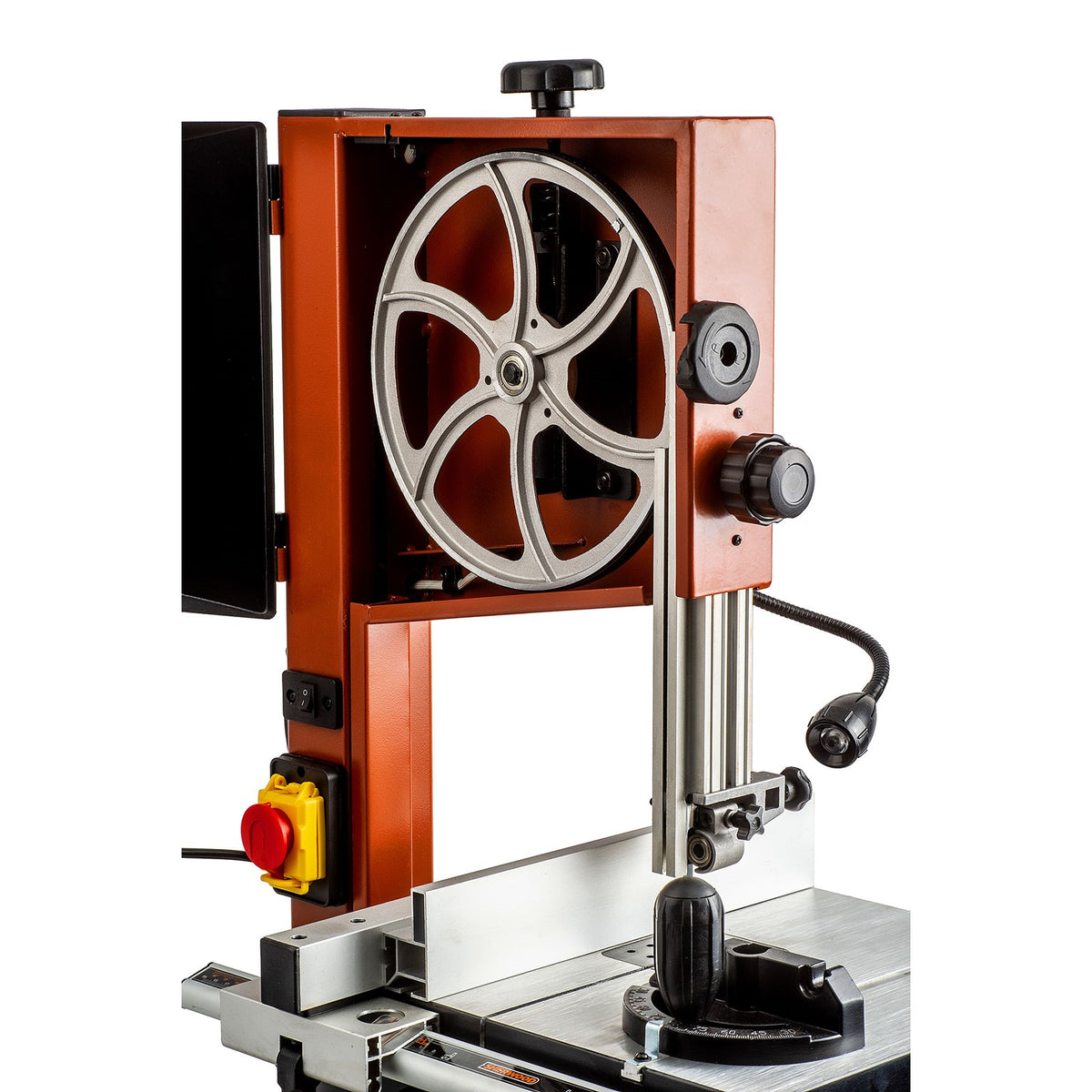 Sherwood 10in 250W Standard Bandsaw side view showing blade tension mechanism