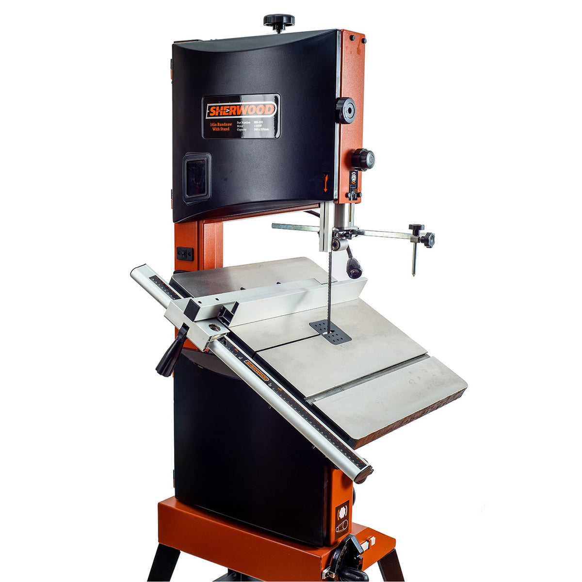 Compact Sherwood 14in bandsaw for woodworking projects - side view