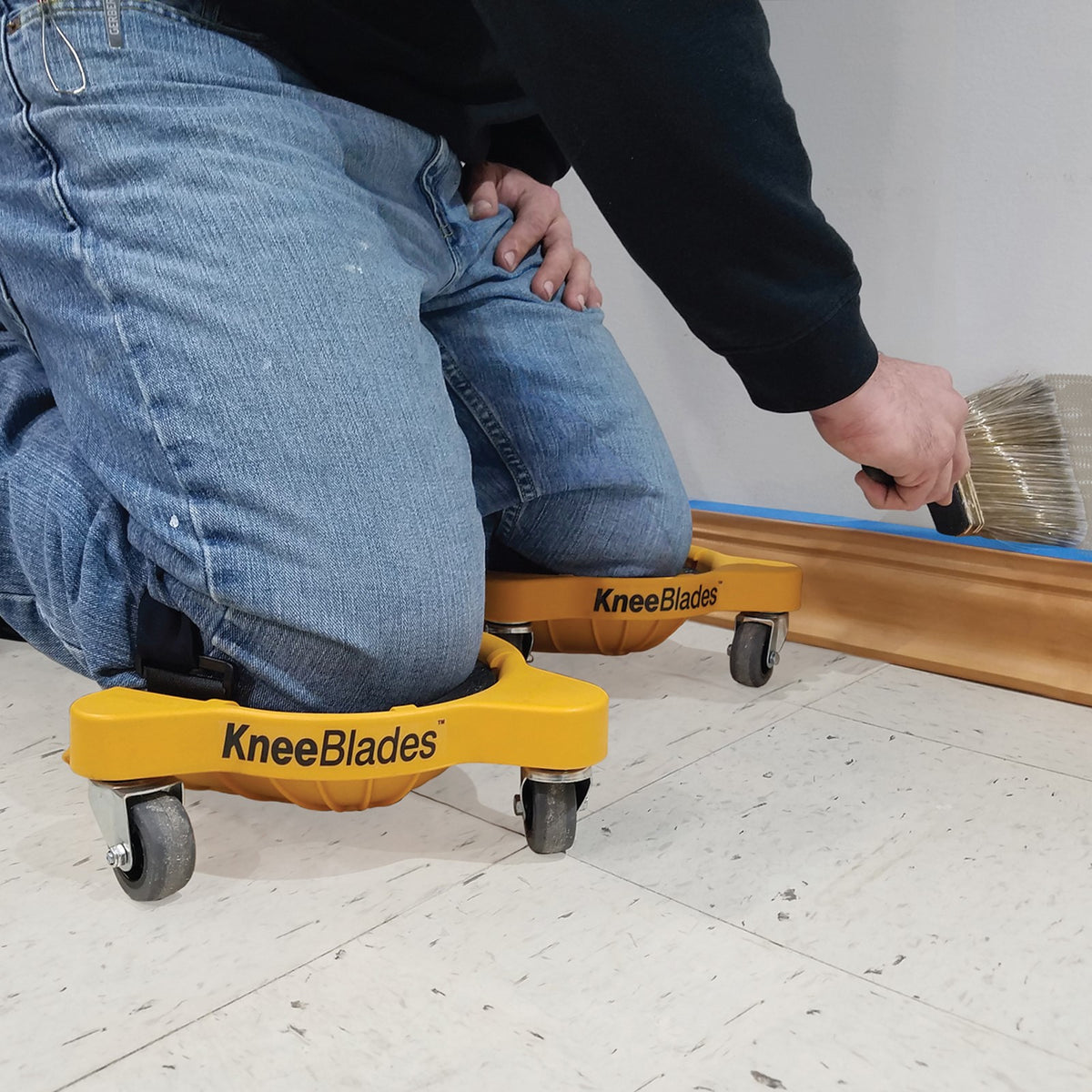 Milescraft KneeBlades Wheeled Knee Pads in operation with 217kg capacity