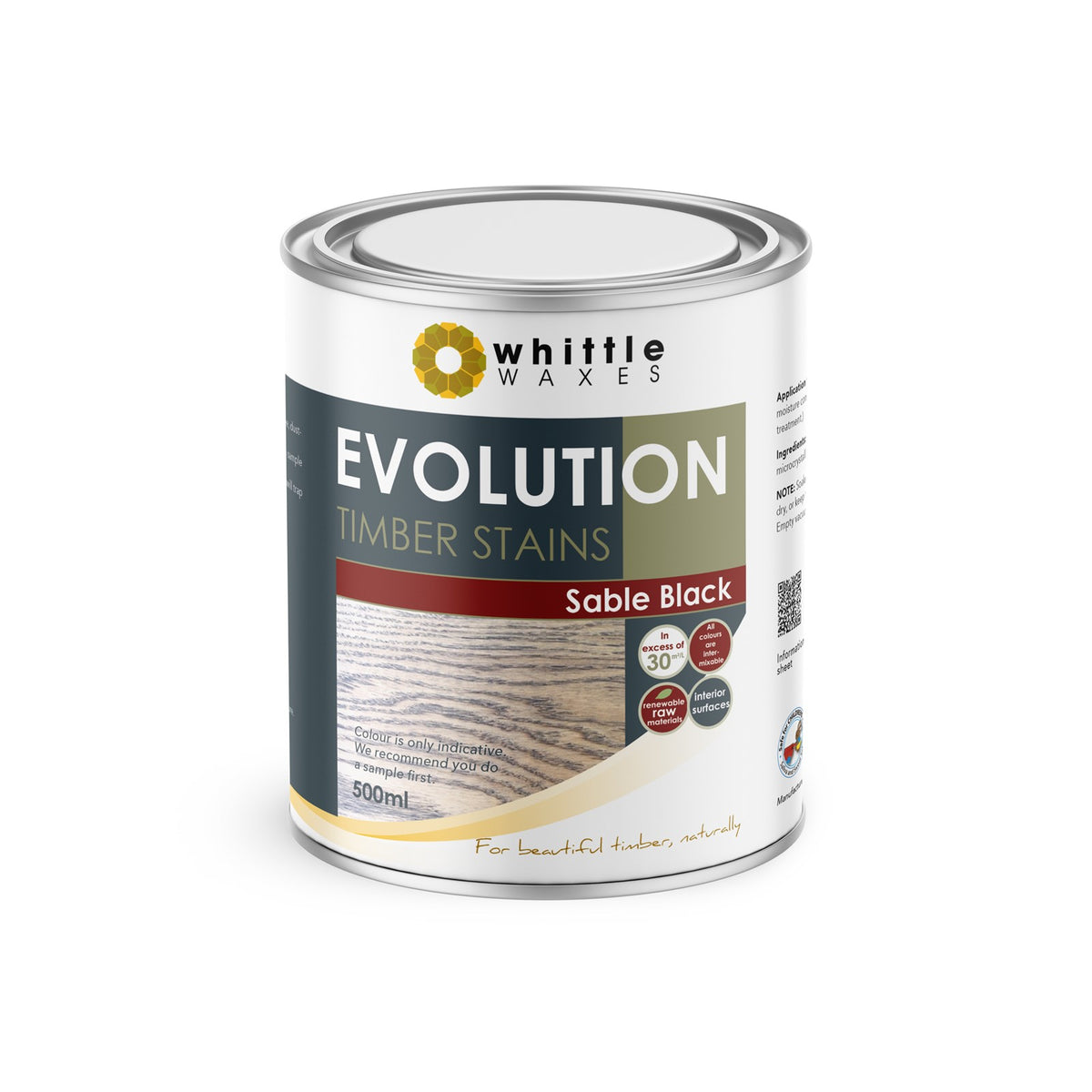 Whittle Waxes Evolution Colour Stain in Sable Black, ideal for wood staining, with colourfast natural pigments
