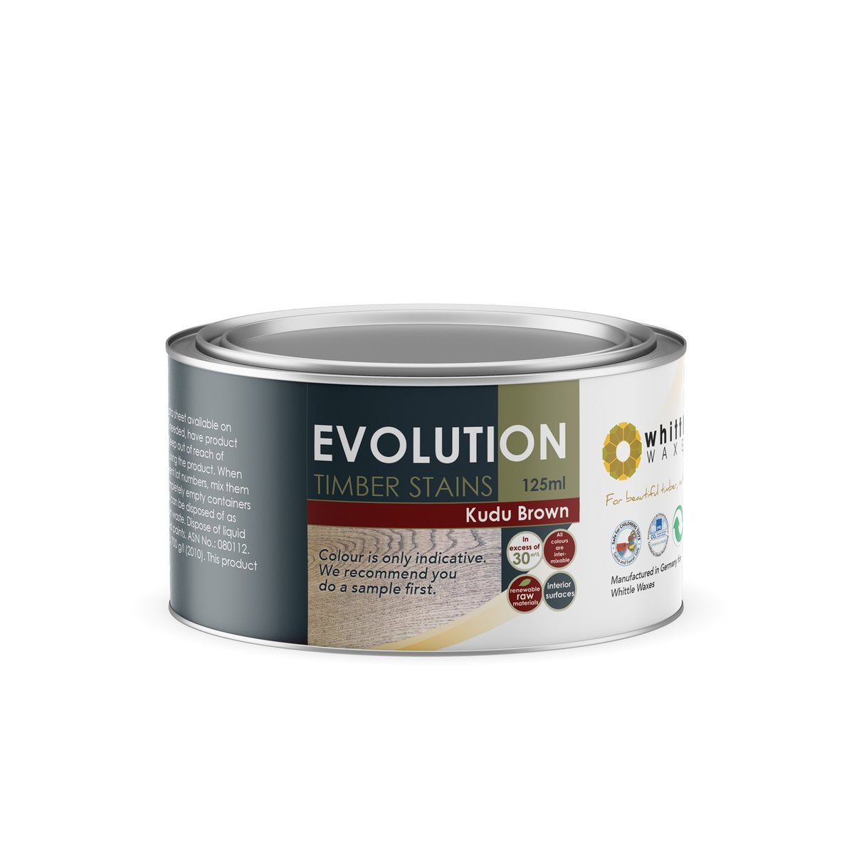 Whittle Waxes Evolution Colour Stain Kudu Brown 125ml bottle with natural pigments