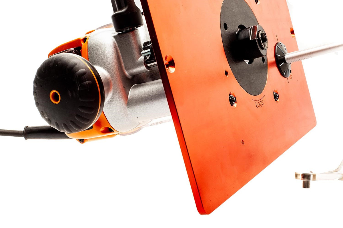 Sherwood Router Mounting Plate for Triton TRA-001, pre-drilled, angled view