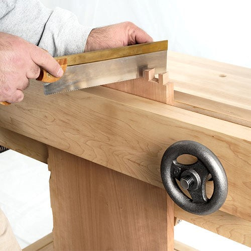 Benchcrafted Hardware Set for Moxon Vice Cast Iron Hand Wheels, side view showing hand wheels and installation details