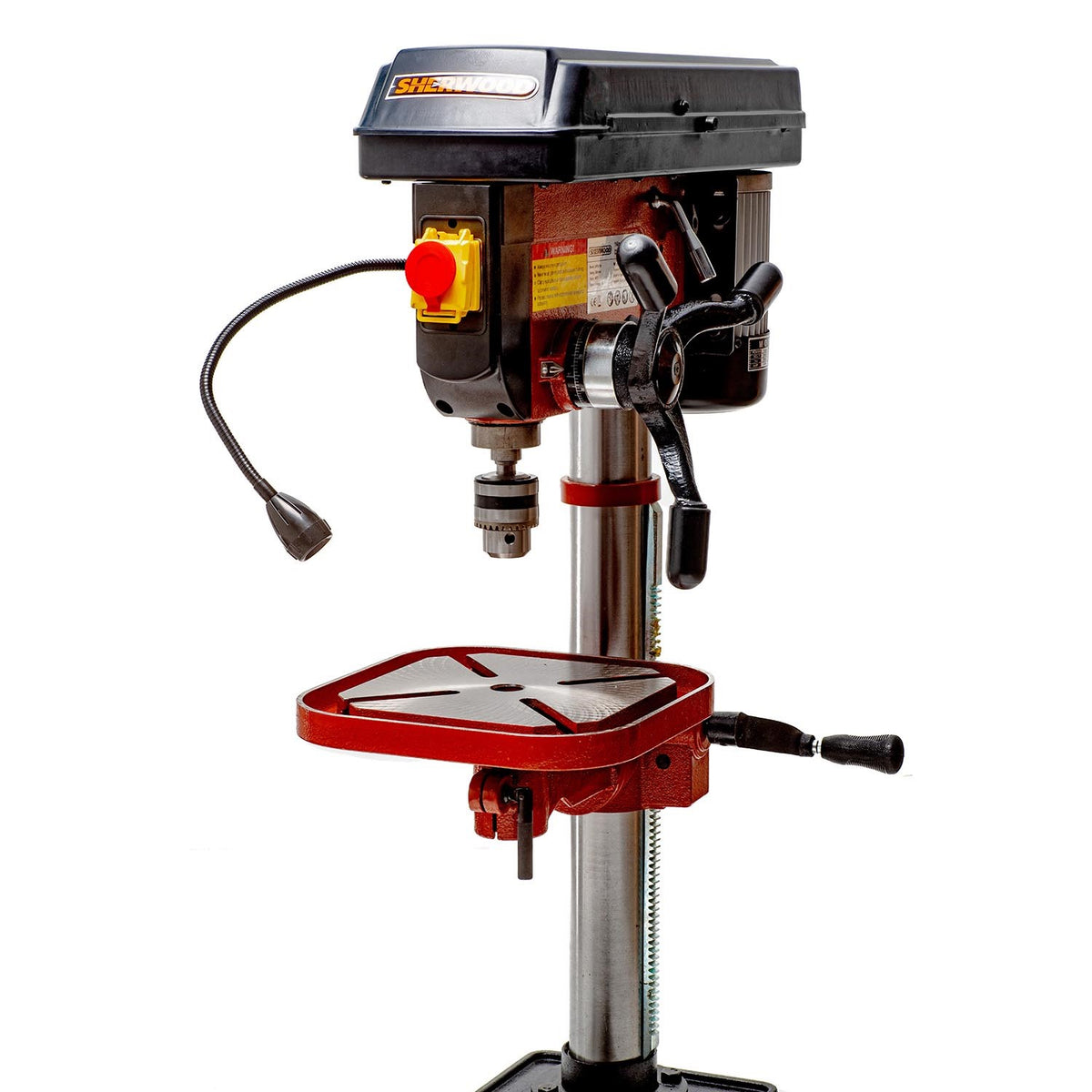 Sherwood Benchtop Drill Press 750W Portable detail view showing adjustable depth control and sturdy construction