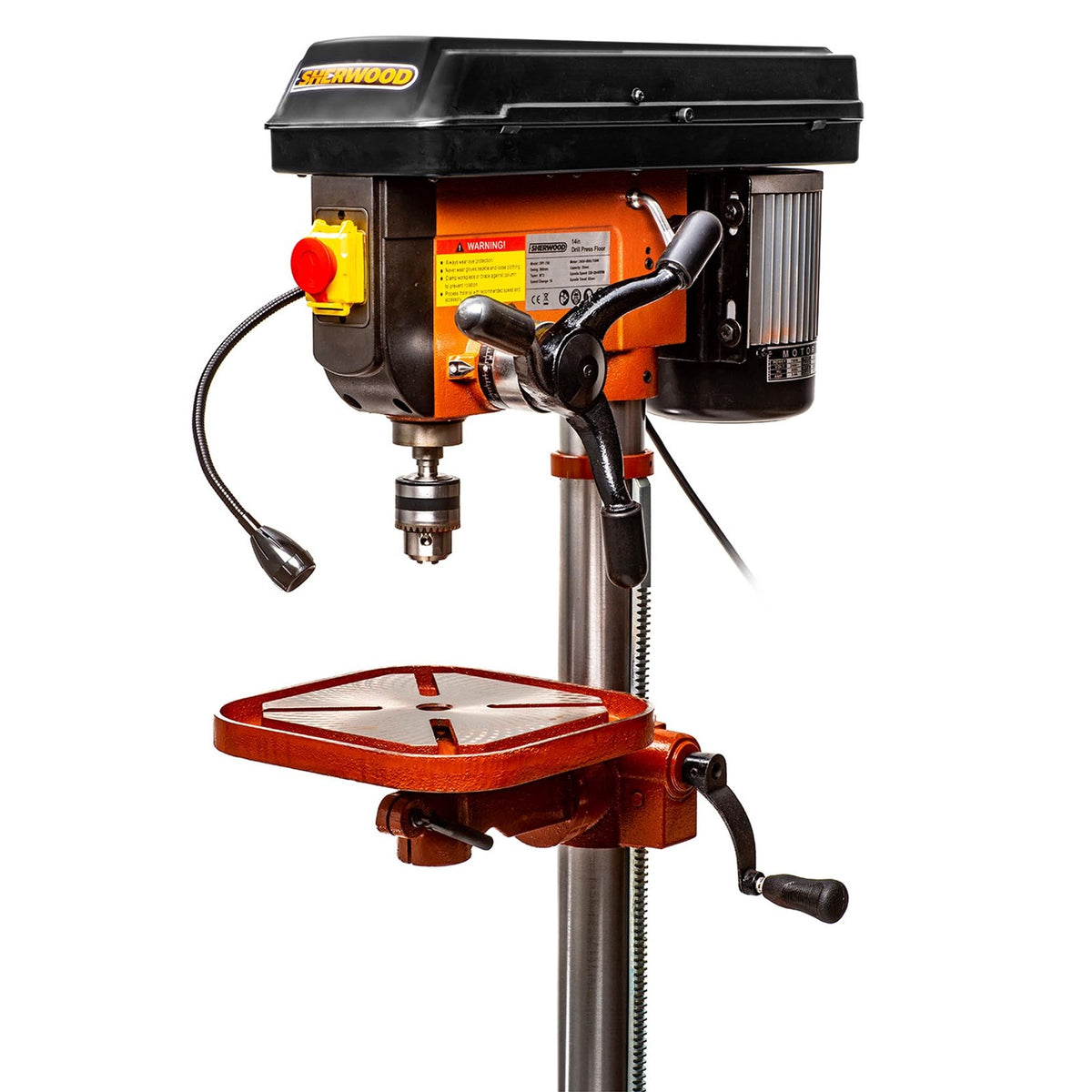 Sherwood 750W Pedestal Drill Press, heavy base, robust construction, ideal for serious woodworkers